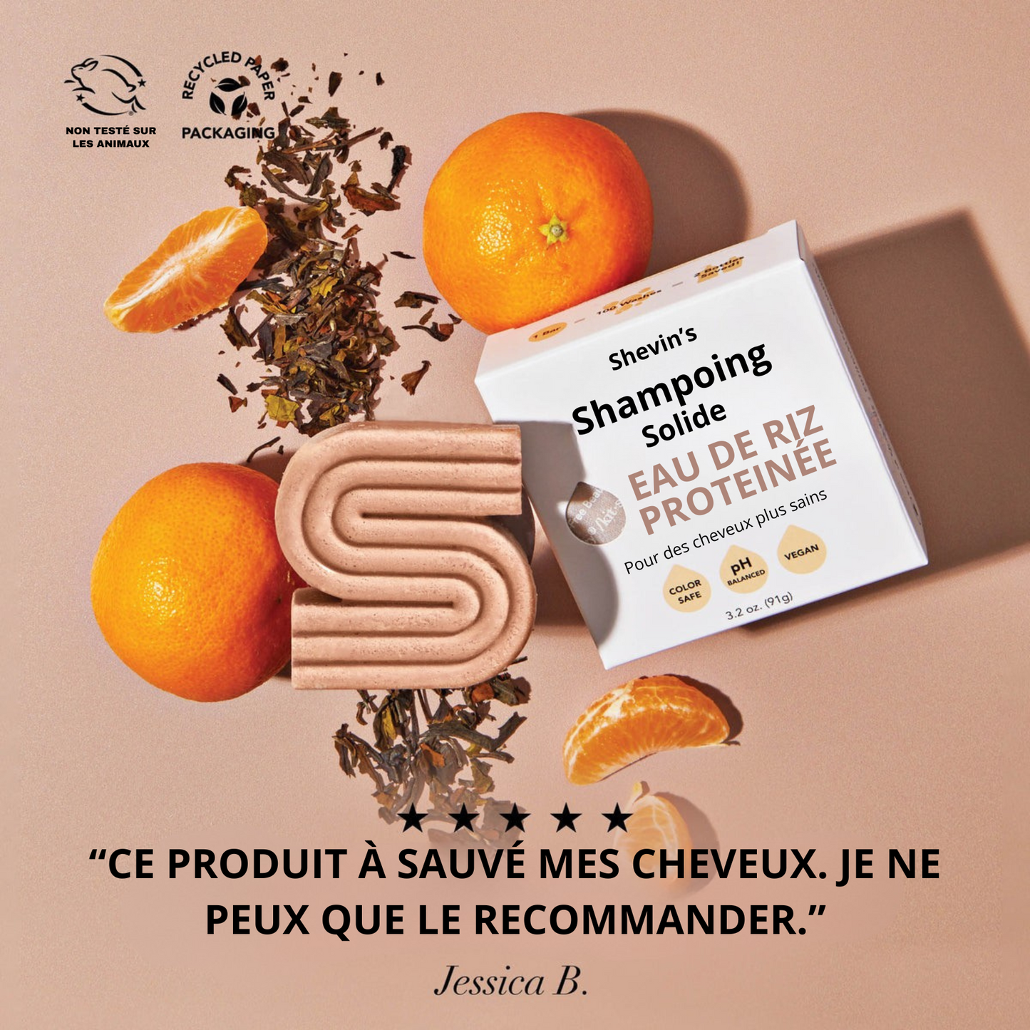 Shampooing à l'eau de riz protéinée pour croissance des cheveux